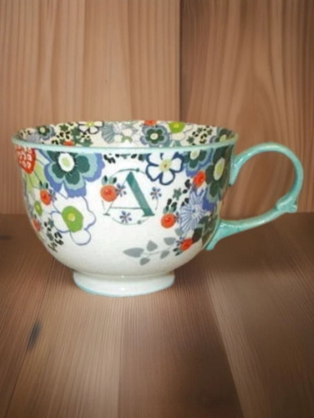 Anthropologie Tea Time Monogram Mug Footed Twist Handle Floral Cup Initial A